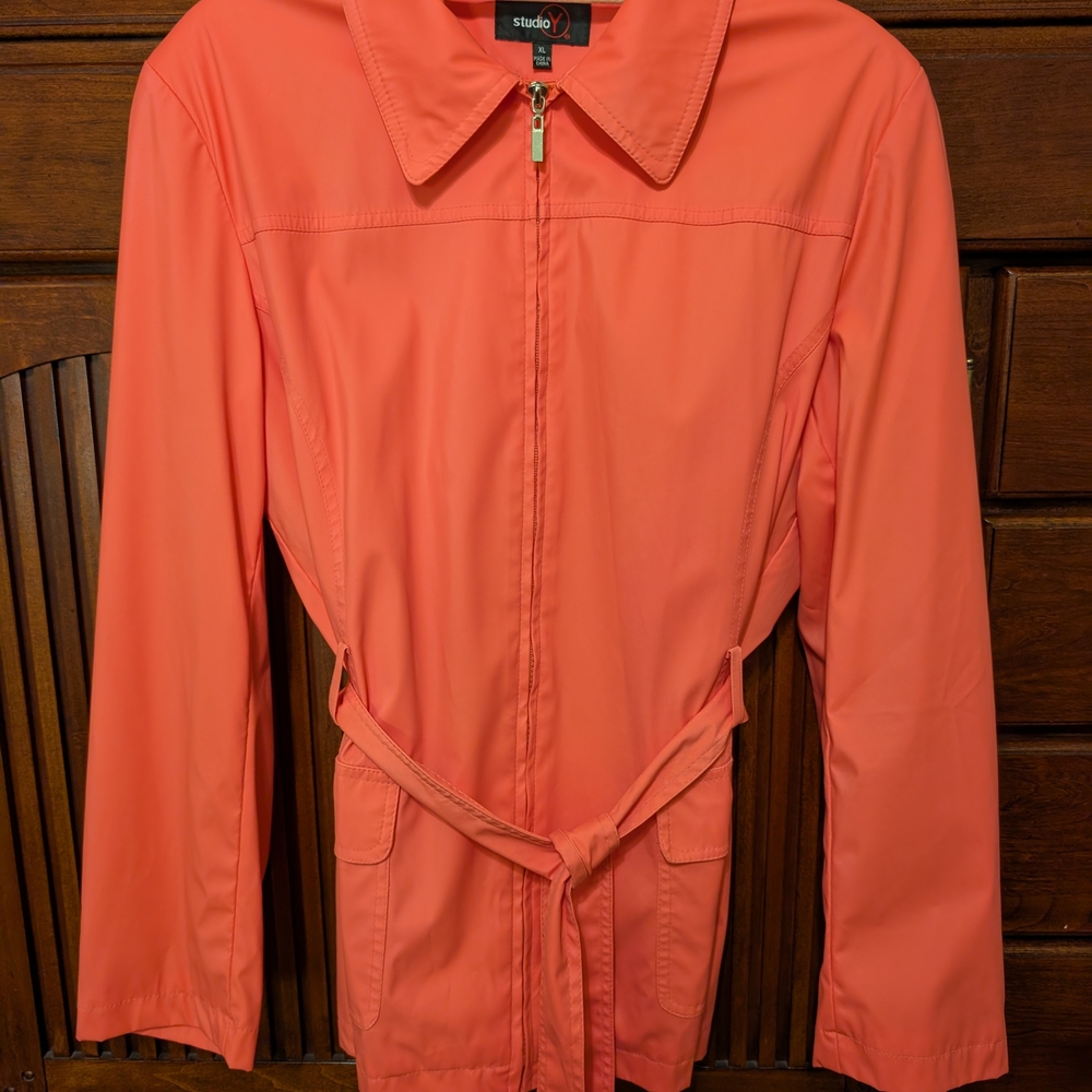 Studio Y Vibrant Coral Trench Coat